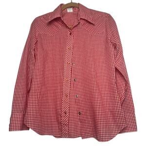 Wrangler Red Gingham Button Up Top Small Vintage Snap Button Wester Shirt
